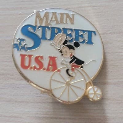 1985 Disneyland's 30th Annv. Mickey Mouse Main Street USA Bicycle Pin Brooch - Image 1