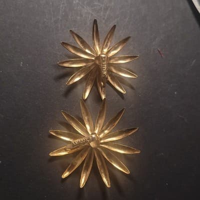 Vintage Gold Tone Emmons Daisy Flower Sunflower Clip Earrings - Thumbnail 6