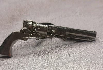 Vintage Chrome Colt 45 Revolver Gun Pistol Tie Bar Clip Clasp - Image 1