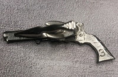 Vintage Chrome Colt 45 Revolver Gun Pistol Tie Bar Clip Clasp - Thumbnail 2
