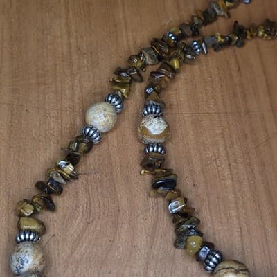 Handmade Tiger’s Eye & Picture Jasper Beaded Necklace | Earth Tone Stone Jewelry - Thumbnail 5
