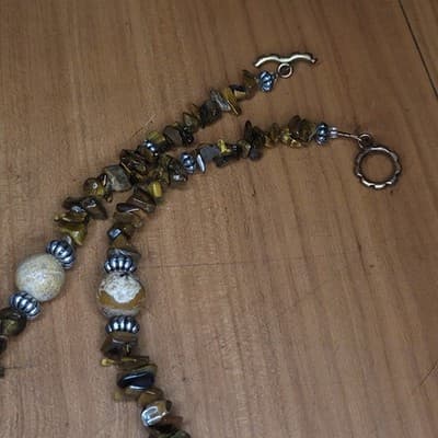 Handmade Tiger’s Eye & Picture Jasper Beaded Necklace | Earth Tone Stone Jewelry - Thumbnail 6