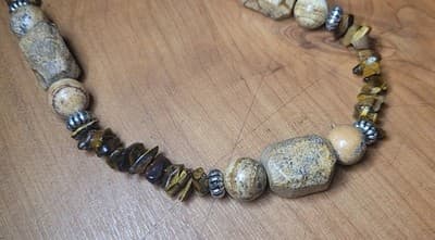 Handmade Tiger’s Eye & Picture Jasper Beaded Necklace | Earth Tone Stone Jewelry - Thumbnail 7
