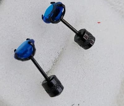 Titanium Screw Back Stud Earrings Men Women 18K Black Plated Surgical Steel Blue - Thumbnail 2