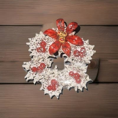 Vintage Christmas Red Poinsettia Brooch Pin Clip-On Earrings Demi - Thumbnail 2