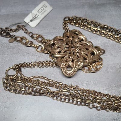 Vintage Chico's Convertible Statement Necklace & Brooch Set Chunky Chain Signed - Thumbnail 4