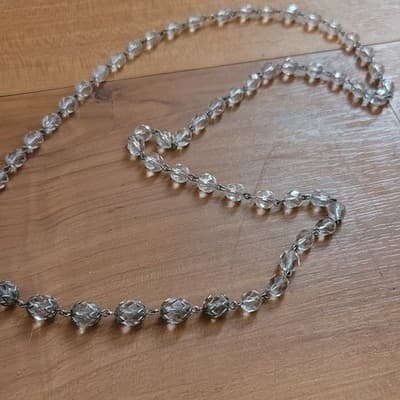 Vtg Art Deco Clear Faceted Crystal Glass Bead Necklace Ornate Filigree Pool Lite - Thumbnail 2