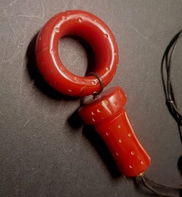 Vintage Carved Cherry Amber Bakelite Necklace Abstract Mid Century Modernist - Thumbnail 4