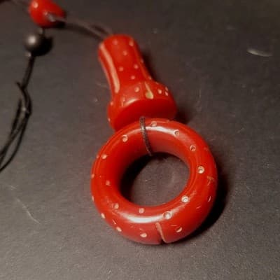 Vintage Carved Cherry Amber Bakelite Necklace Abstract Mid Century Modernist - Thumbnail 5