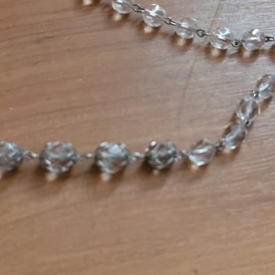 Vtg Art Deco Clear Faceted Crystal Glass Bead Necklace Ornate Filigree Pool Lite - Thumbnail 4