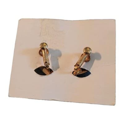 Vintage Coro Gold Tone Leaf Clip On Earrings Mid Century Costume Jewelry - Thumbnail 2