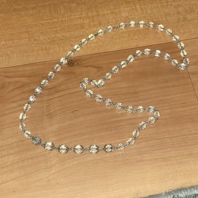 Vtg Art Deco Clear Faceted Crystal Glass Bead Necklace Ornate Filigree Pool Lite - Thumbnail 6