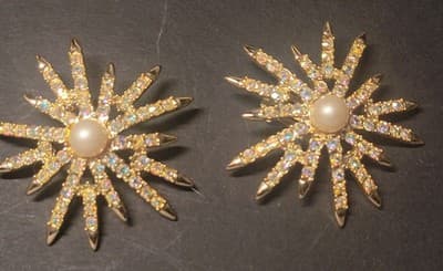 EMMONS Vintage Pearl & Rhinestone Gold-Tone Starburst Clip On Earrings (RF985-6) - Thumbnail 2