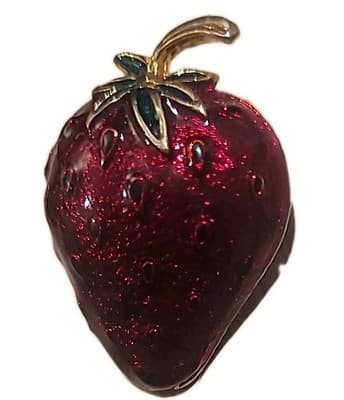 Vintage Red Enamel Strawberry Brooch Pin Gold Tone Fruit Jewelry Summer Garden - Thumbnail 3
