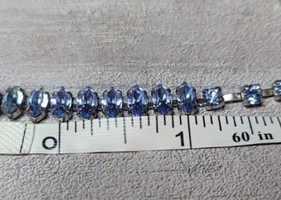 Vintage Blue Rhinestone Tennis Necklace 14–15” Silver Tone Marquise Round Choker - Thumbnail 5
