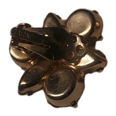 Vintage Garné Clip On Earrings Round & Navette Pink Faceted Rhinestones Gold - Thumbnail 7