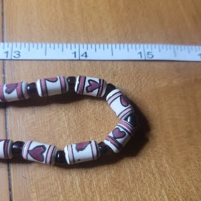 Handmade Ceramic Heart Bead Necklace | Folk Art Style | Barrel Beads | - Thumbnail 6