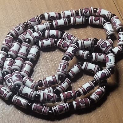 Handmade Ceramic Heart Bead Necklace | Folk Art Style | Barrel Beads | - Image 1