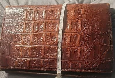 Vintage Crocodile Embossed Leather Wallet Clutch Brown Accordion Interior - Thumbnail 7