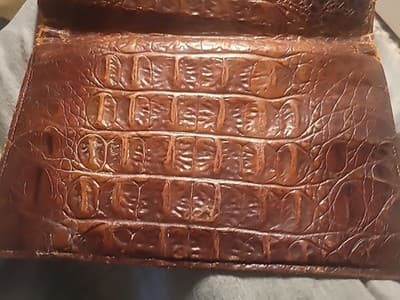 Vintage Crocodile Embossed Leather Wallet Clutch Brown Accordion Interior - Thumbnail 10