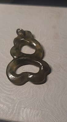 Vintage Nephrite Jade Abstract Pendant Openwork Carved Green Stone - Thumbnail 4