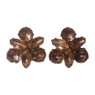 Vintage Garné Clip On Earrings Round & Navette Pink Faceted Rhinestones Gold - Thumbnail 6