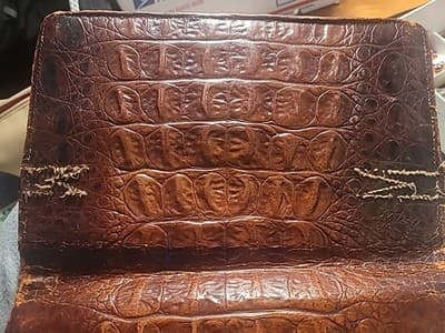 Vintage Crocodile Embossed Leather Wallet Clutch Brown Accordion Interior - Thumbnail 11