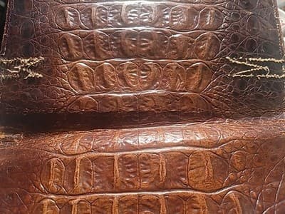 Vintage Crocodile Embossed Leather Wallet Clutch Brown Accordion Interior - Thumbnail 9