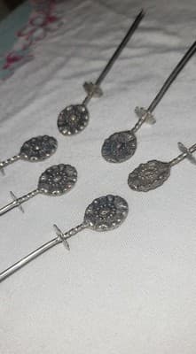 Antique European 800 Silver Skewer Cocktail Pick Art Nouveau Set – 3” – KL Mark - Thumbnail 3