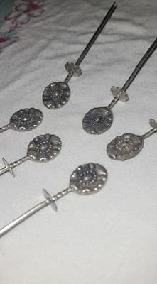 Antique European 800 Silver Skewer Cocktail Pick Art Nouveau Set – 3” – KL Mark - Thumbnail 4