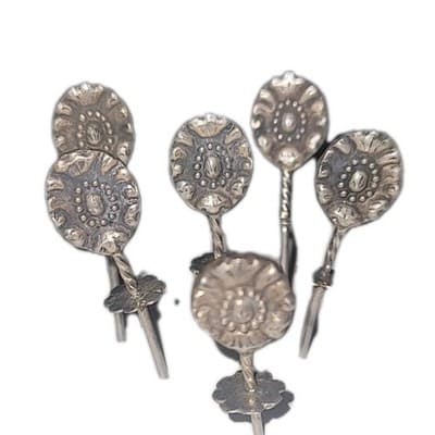 Antique European 800 Silver Skewer Cocktail Pick Art Nouveau Set – 3” – KL Mark - Thumbnail 12