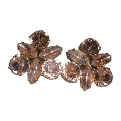 Vintage Garné Clip On Earrings Round & Navette Pink Faceted Rhinestones Gold - Thumbnail 8