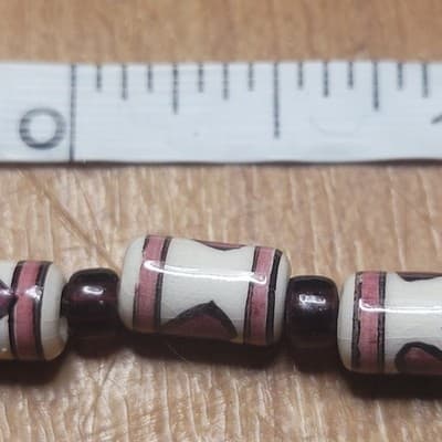 Handmade Ceramic Heart Bead Necklace | Folk Art Style | Barrel Beads | - Thumbnail 2
