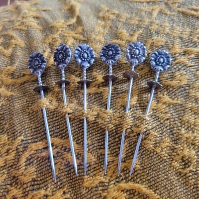 Antique European 800 Silver Skewer Cocktail Pick Art Nouveau Set – 3” – KL Mark - Thumbnail 13