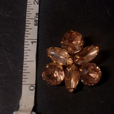 Vintage Garné Clip On Earrings Round & Navette Pink Faceted Rhinestones Gold - Thumbnail 5