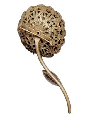 Vintage Gold Tone Filigree Flower Brooch Faux Pearl Stem Floral Pin - Thumbnail 2