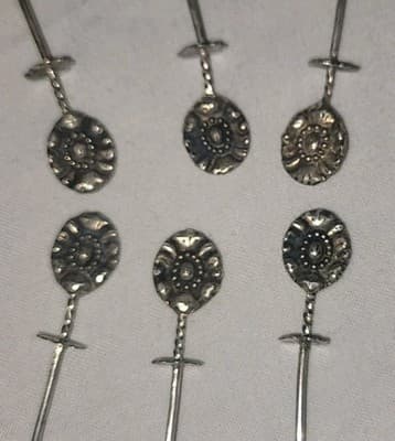 Antique European 800 Silver Skewer Cocktail Pick Art Nouveau Set – 3” – KL Mark - Thumbnail 5
