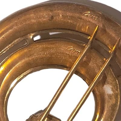 Vintage Coro MCM Gold Tone Circle Brooch Blue Rhinestone Mid Century - Thumbnail 3