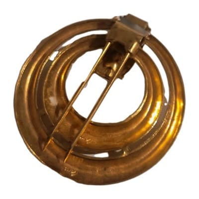 Vintage Coro MCM Gold Tone Circle Brooch Blue Rhinestone Mid Century - Thumbnail 2