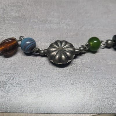 Vtg.Glass & Metal Beaded Lamp Work Multicolored Murano Beads Necklace - Thumbnail 8