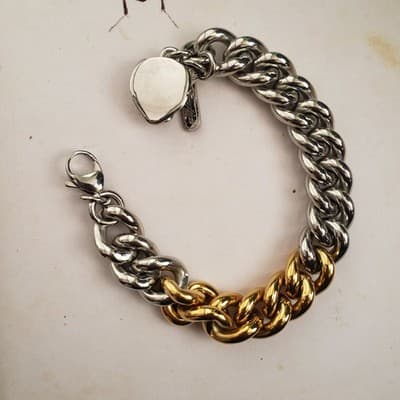 BABAMA Snow Leopard Series Silver Gold Multi Tone Men's Chain Link Bracelet 8" - Thumbnail 3