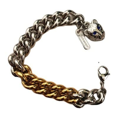 BABAMA Snow Leopard Series Silver Gold Multi Tone Men's Chain Link Bracelet 8" - Image 1