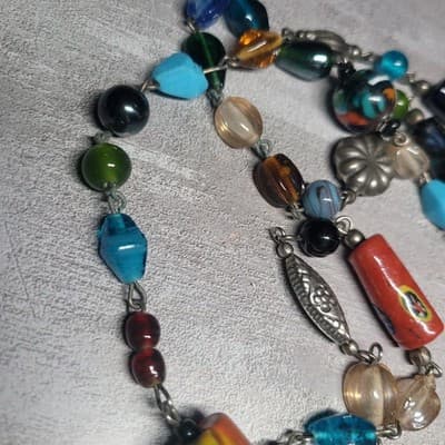 Vtg.Glass & Metal Beaded Lamp Work Multicolored Murano Beads Necklace - Thumbnail 6