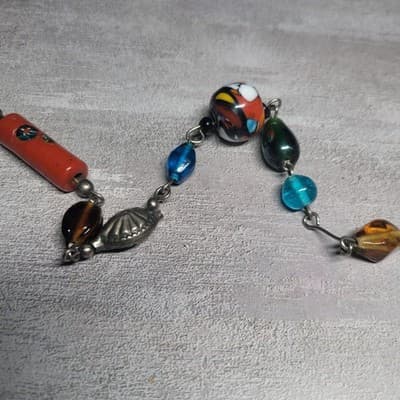 Vtg.Glass & Metal Beaded Lamp Work Multicolored Murano Beads Necklace - Thumbnail 10