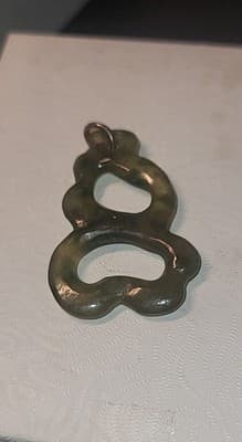 Vintage Nephrite Jade Abstract Pendant Openwork Carved Green Stone - Thumbnail 7