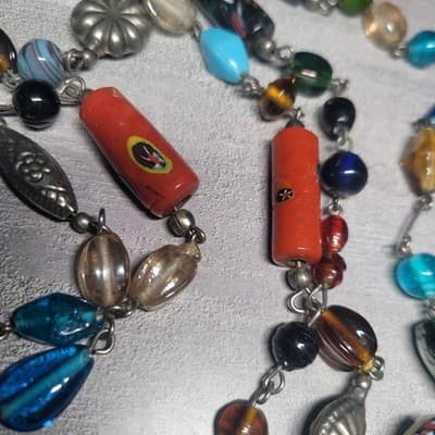 Vtg.Glass & Metal Beaded Lamp Work Multicolored Murano Beads Necklace - Thumbnail 4