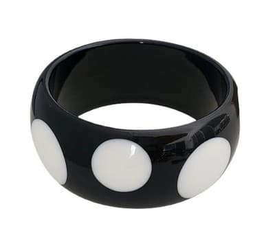 Vintage Black and White Injected POLKA DOT WIDE Chunky Lucite Bangle Bracelet - Image 1
