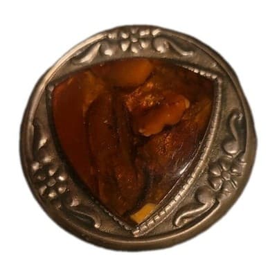 Vintage Soviet Baltic Amber Pin Brooch Cognac Butterscotch Round USSR 1960s
