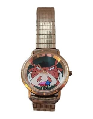 Vintage Disney Lion King Pumba Watch Gold Tone Stretch Band - Image 1
