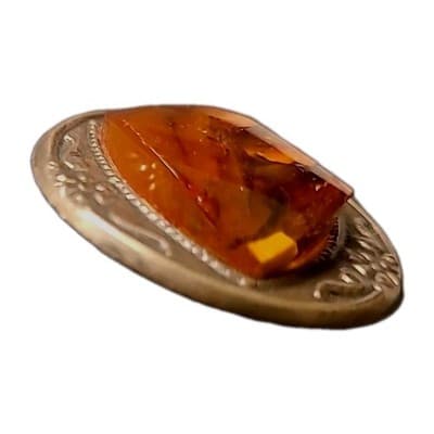Vintage Soviet Baltic Amber Pin Brooch Cognac Butterscotch Round USSR 1960s - Thumbnail 6
